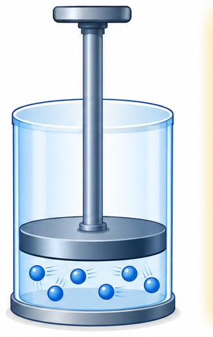 Gas particles moving slowly in a container