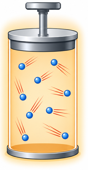 Gas particles moving fast in a warm container